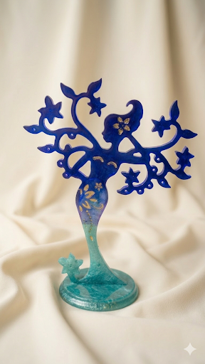 Blue Tree of Life Jewelry Stand – Resin Earring Holder and Necklace Organizer by Ekatrakonst