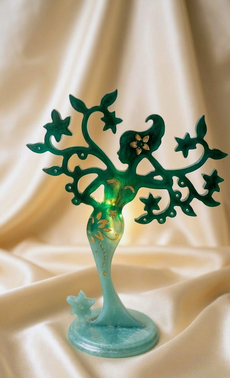 Green Tree of Life Jewelry Stand – Resin Earring Holder and Necklace Organizer by Ekatrakonst